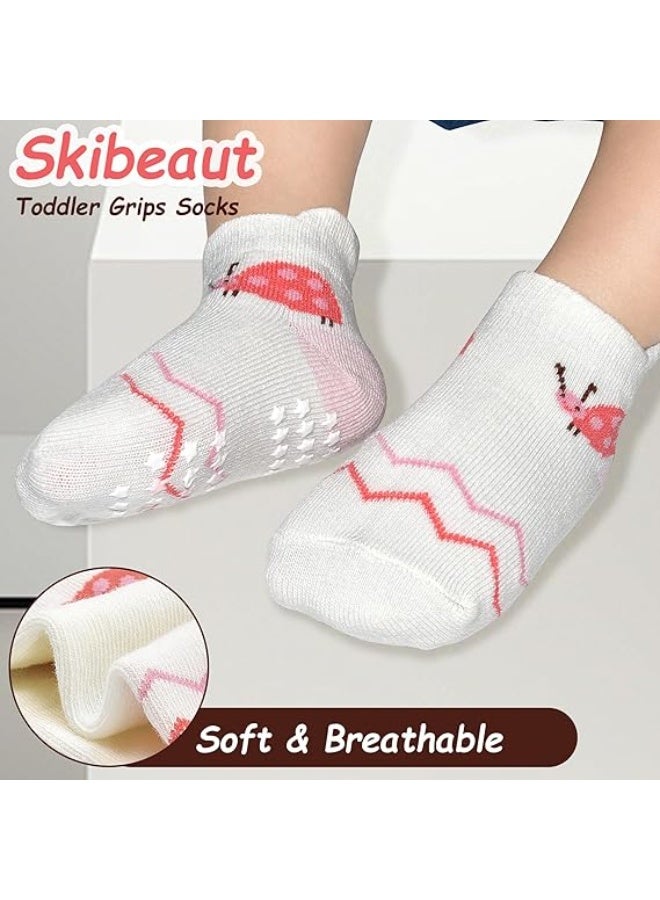 Toddler Socks with Grips, 12 Pairs Kids Non-Slip Grippers Baby Boys Girls House Socks for Age 0-7 - Image 3